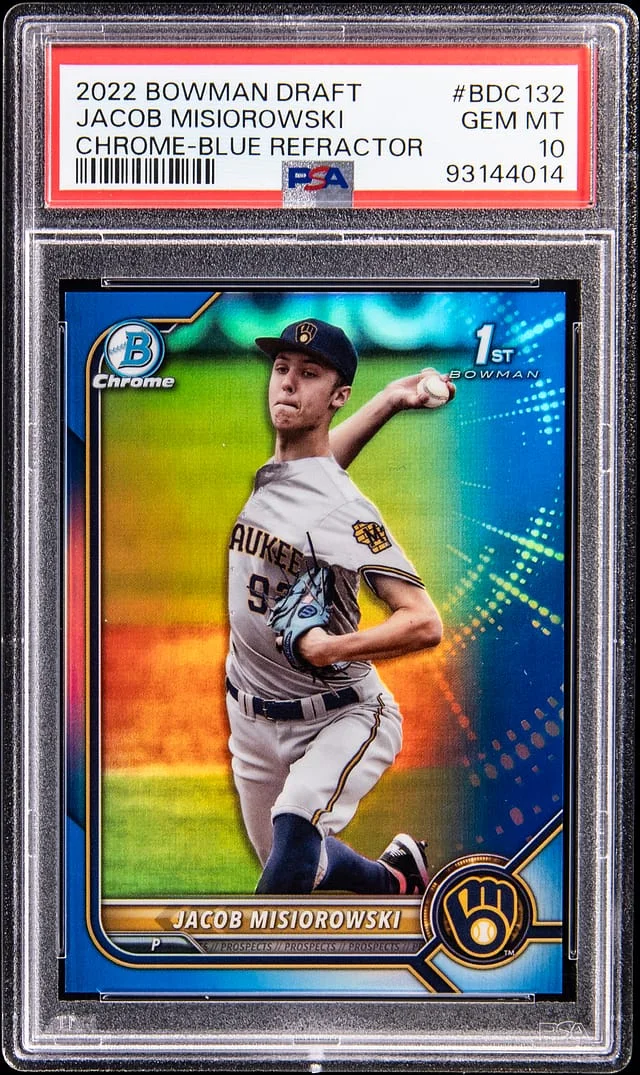 2022 Bowman Draft Jacob Misiorowski Chrome-Blue Refractor #BDC-132 card image