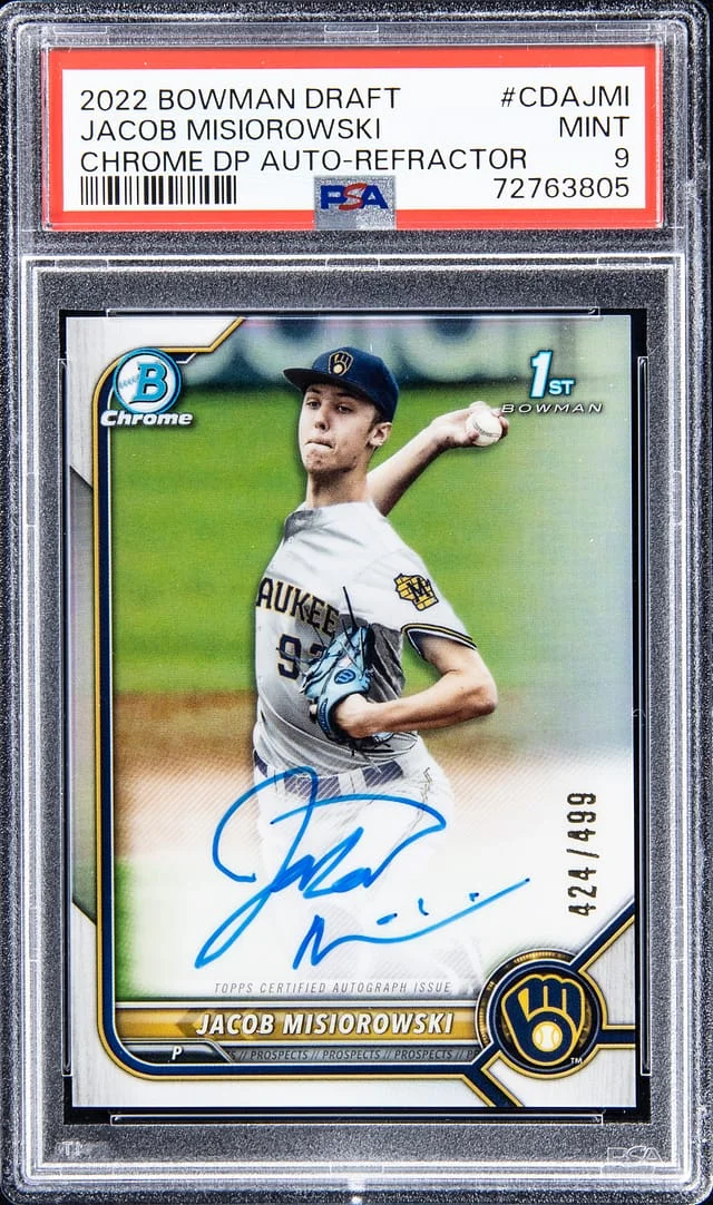 2022 Bowman Draft Jacob Misiorowski Chrome Draft Pick Autograph - Refractor #CDAJMI card image