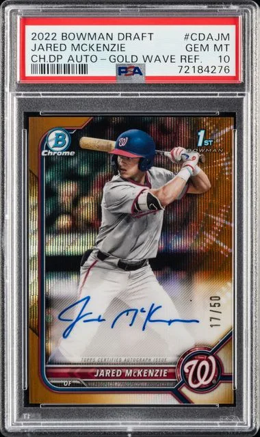 2022 Bowman Draft Jared Mckenzie Chrome Draft Pick Autographs Gold Wave Refractor #CDAJM card image