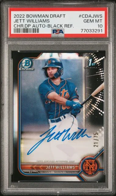 2022 Bowman Draft Jett Williams Chrome Draft Pick Autographs Gold Refractor #CDA-JWS card image