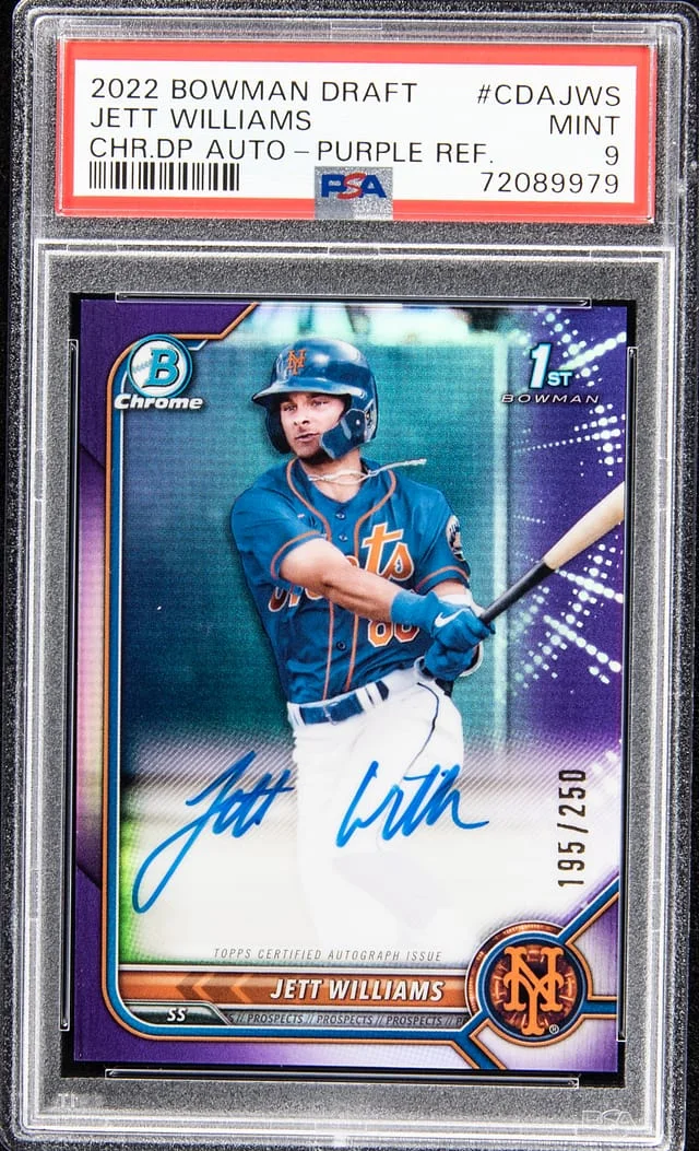 2022 Bowman Draft Jett Williams Chrome Draft Pick Autographs Purple Refractor #CDAJWS card image