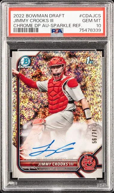2022 Bowman Draft Jimmy Crooks III Chrome Draft Pick Autographs Sparkle Refractor #CDAJCS card image