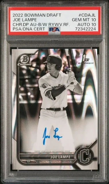 2022 Bowman Draft Joe Lampe Chrome Draft Pick Autographs Black & White Raywave Refractor #CDA-JL card image
