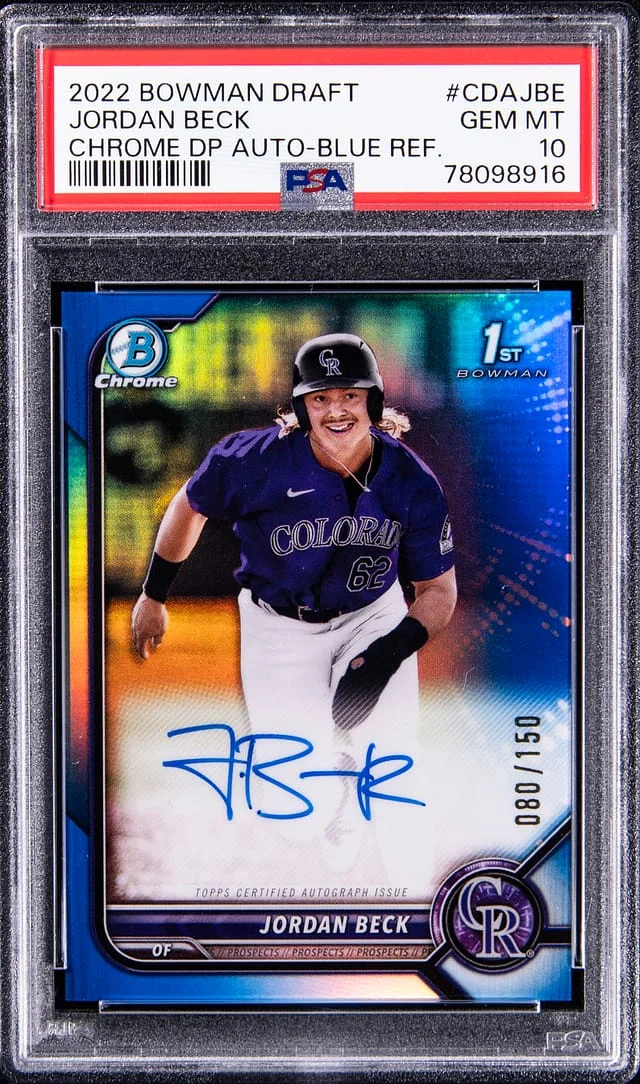 2022 Bowman Draft Jordan Beck Chrome Draft Pick Autograph - Blue Refractor #CDAJBE card image