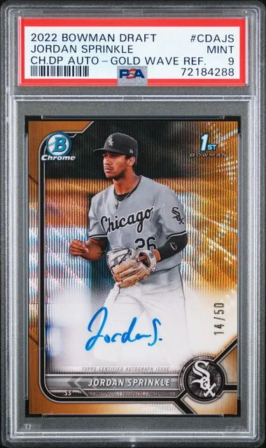2022 Bowman Draft Jordan Sprinkle Chrome Draft Pick Autographs Gold Wave Refractor #CDA-JS card image