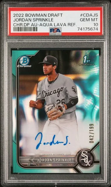 2022 Bowman Draft Jordan Sprinkle Chrome Draft Pick Autographs Gold Wave Refractor #CDAJS card image