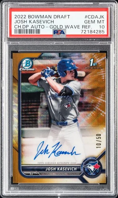 2022 Bowman Draft Josh Kasevich Chrome Draft Pick Autograph - Blue Wave Refractor #CDAJK card image