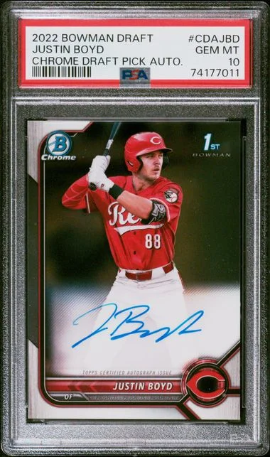 2022 Bowman Draft Justin Boyd Chrome Draft Pick Autographs #CDAJBD card image
