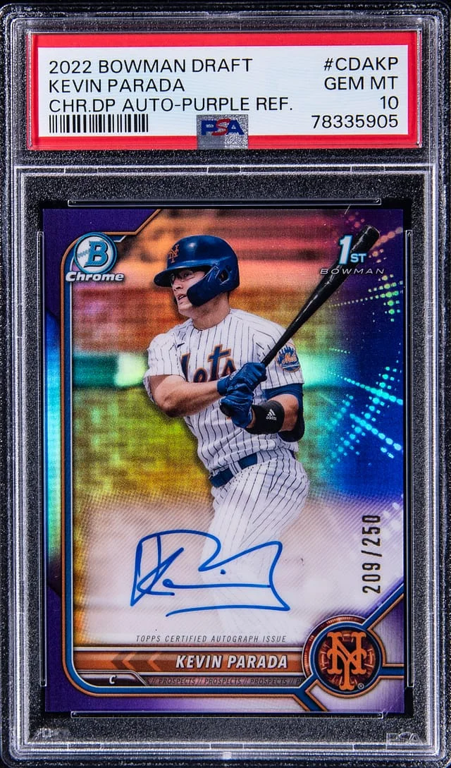 2022 Bowman Draft Kevin Parada Chrome Draft Picks Autograph Purple Refractor #CDAKP card image