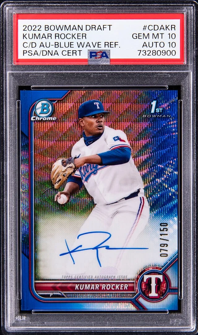 2022 Bowman Draft Kumar Rocker Chrome Draft Blue Wave Refractor #CDAKR card image