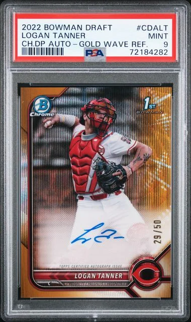 2022 Bowman Draft Logan Tanner Chrome Draft Pick Autographs Gold Wave Refractor #CDA-LT card image