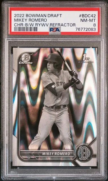 2022 Bowman Draft Mikey Romero Chrome Black & White Raywave Refractor #BDC-42 card image