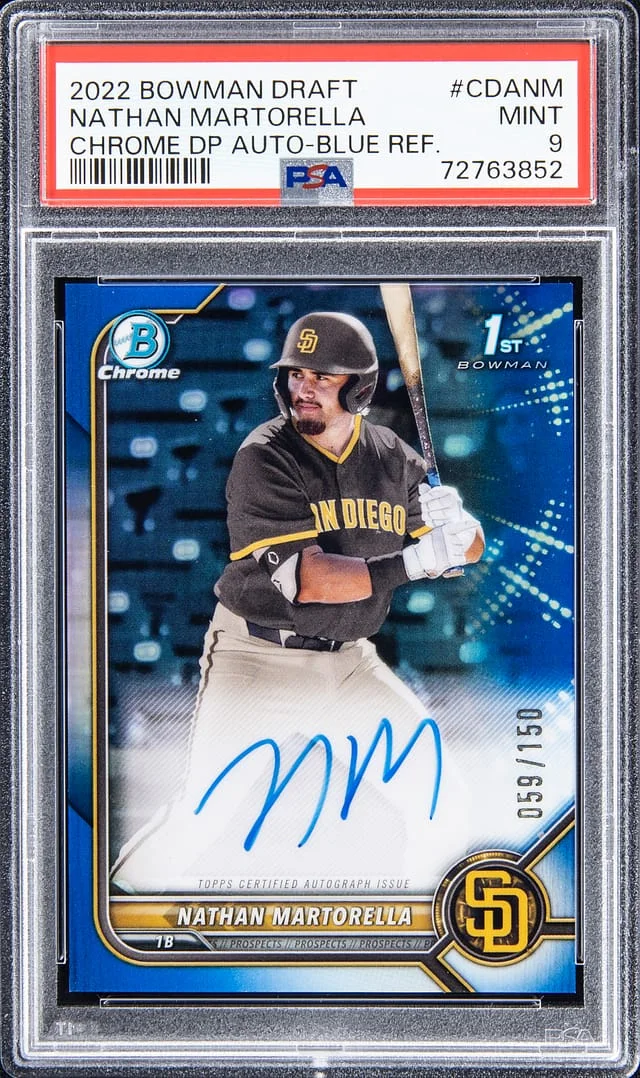 2022 Bowman Draft Nathan Martorella Chrome Draft Pick Autographs Gold Wave Refractor #CDANM card image