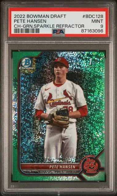 2022 Bowman Draft Pete Hansen Chrome-Green Sparkle Refractor #BDC128 card image
