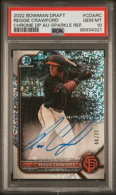 2022 Bowman Draft Reggie Crawford Chrome Draft Pick Autographs Sparkle Refractor #CDARC card image