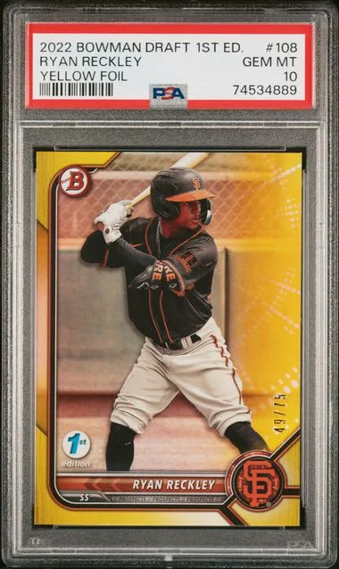 2022 Bowman Draft Ryan Reckley 1st Edition Yellow Foil #108 card image