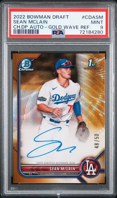 2022 Bowman Draft Sean McLain Chrome Draft Pick Autographs Gold Wave Refractor #CDA-SM card image