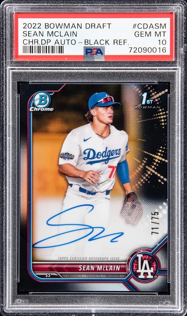 2022 Bowman Draft Sean McLain Chrome Draft Pick Autograph - Black Refractor #CDASM card image