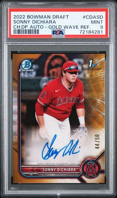 2022 Bowman Draft Sonny Dichiara Chrome Draft Pick Autographs Gold Wave Refractor #CDA-SD card image