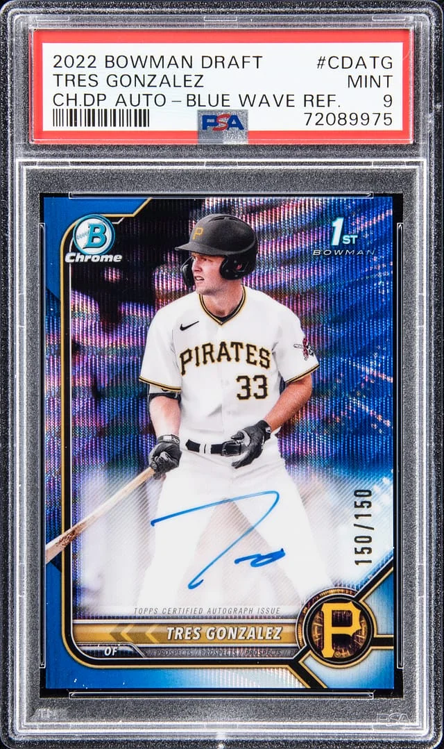 2022 Bowman Draft Tres Gonzalez Chrome Draft Picks Autograph - Blue Wave Refractor #CDATG card image