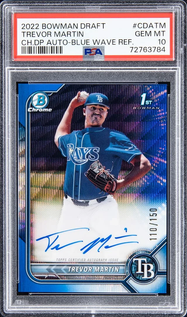 2022 Bowman Draft Trevor Martin Chrome Draft Picks Autograph - Blue Wave Refractor #CDATM card image
