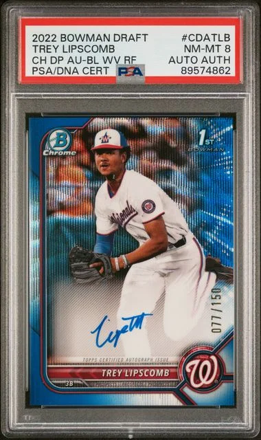 2022 Bowman Draft Trey Lipscomb Chrome Draft Pick Autographs Blue Wave Refractor #CDA-RLB card image