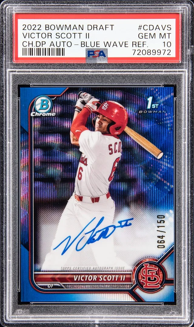 2022 Bowman Draft Victor Scott II Chrome Draft Pick Autograph - Blue Wave Refractor #CDAVS card image