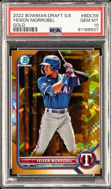 2022 Bowman Draft Yeison Morrobel Chrome Sapphire Edition Gold #Bdc58 card image