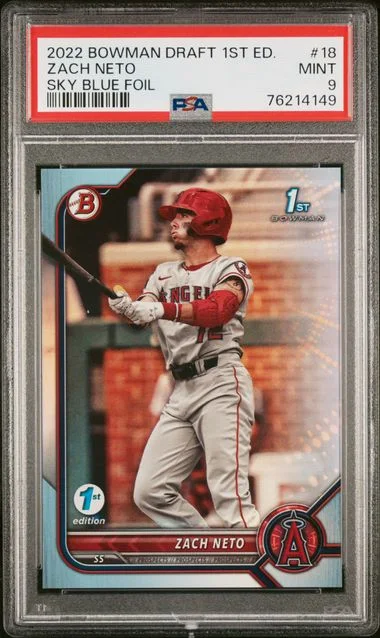 2022 Bowman Draft Zach Neto 1st Edition Sky Blue Foil #18 card image