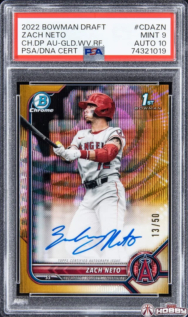 2022 Bowman Draft Zach Neto Chrome Draftpicks Autograph Blue Wave Refractor #CDA-ZN card image