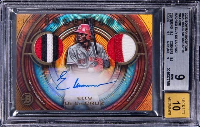 2022 Bowman Elly De La Crus Inception Dual Relic Autographs Orange #IADR-ED card image
