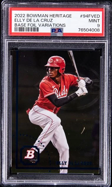 2022 Bowman Elly De La Cruz Heritage Base Foil Variations #94Fved card image