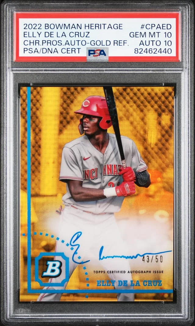 2022 Bowman Elly De La Cruz Heritage Chrome Prospect Autographs Orange Refractor #CPA-ED card image