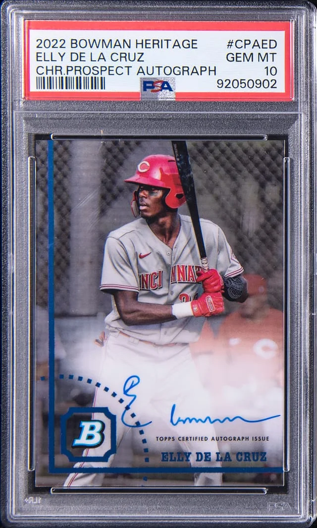 2022 Bowman Elly De La Cruz Heritage Chrome Prospect Autograph #CPAED card image