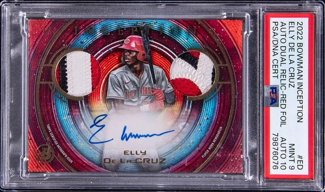 2022 Bowman Elly De La Cruz Inception Autograph Dual Relic Red Foil #IADR-ED card image