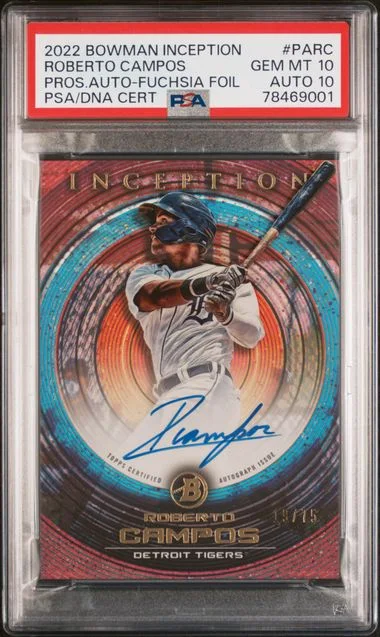 2022 Bowman Inception Prospect Autographs Fuchsia Foil Parc Roberto Campos #no-number card image