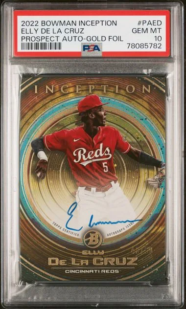 2022 Bowman Inception Prospect Autographs Gold Foil Elly De La Cruz #no-number card image