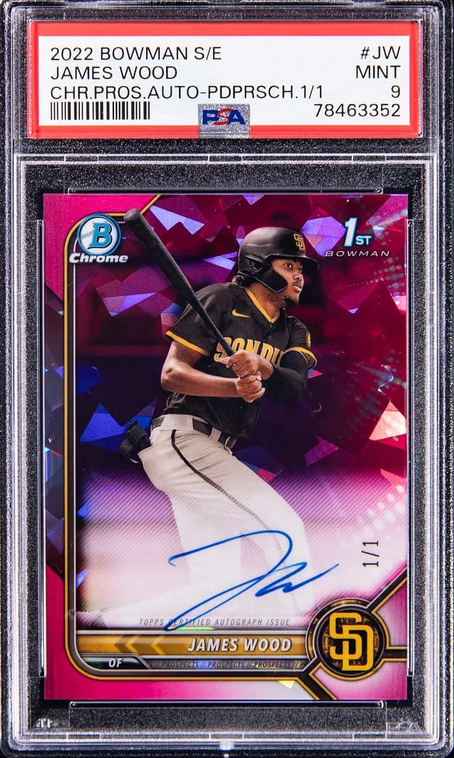 2022 Bowman James Wood Sapphire Edition Chrome Prospect Autographs Red #BSPA-JW card image