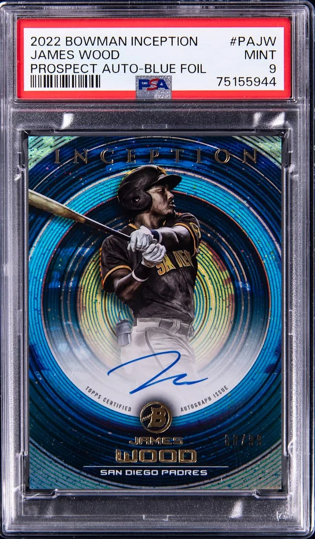 2022 Bowman James Wood Inception Prospect Autographs Blue Foil #PAJW card image