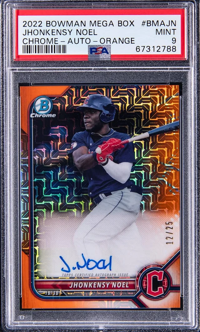 2022 Bowman Jhonkensky Noel Mega Box Chrome Autograph Orange #BMA-JN card image