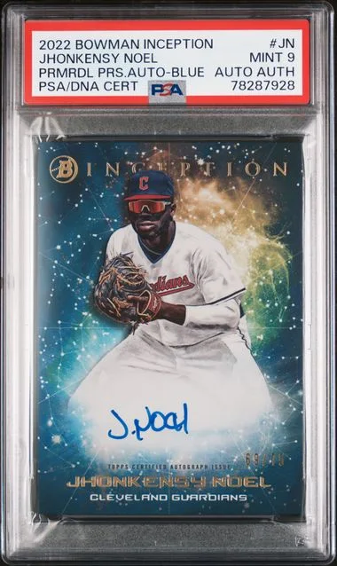 2022 Bowman Jhonkensy Noel Inception Primordial Prospects Autographs Blue Foil #JN card image