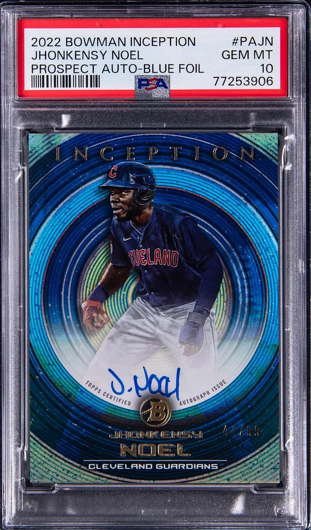 2022 Bowman Jhonkensy Noel Inception Prospect Autographs Blue Foil #PAJN card image