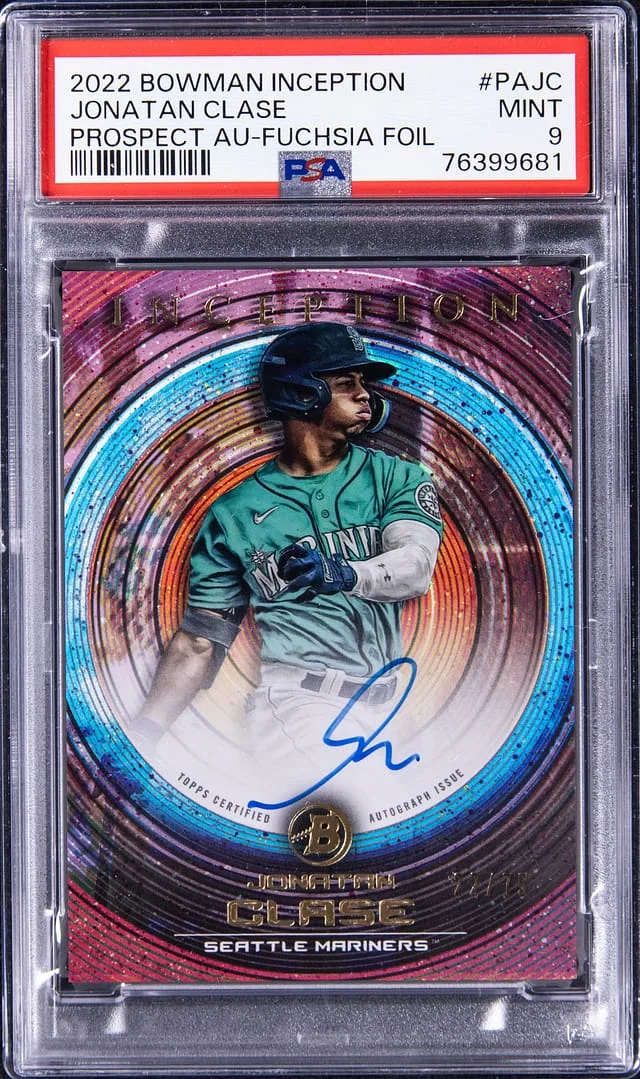 2022 Bowman Jonatan Clase Inception Prospect Autographs Fuchsia Foil #PAJC card image