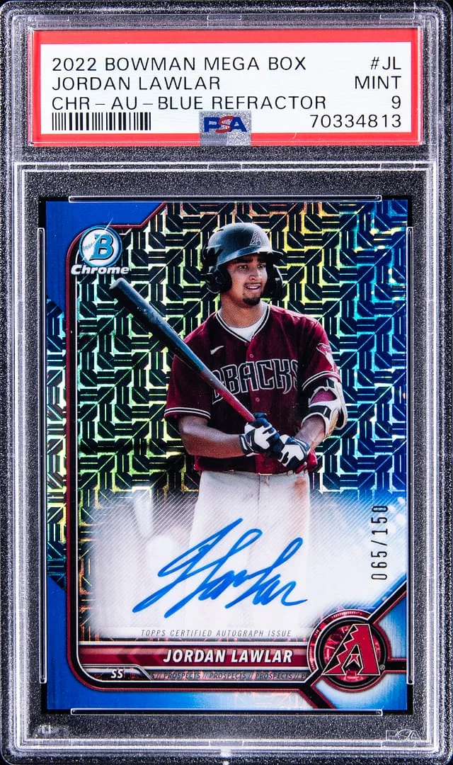 2022 Bowman Jordan Lawlar Mega Box Chrome Blue Refractor #BMA-JL card image