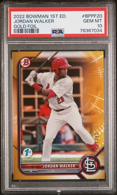 2022 Bowman Jordan Walker 1st Edition Gold Foil #Bppf20 card image