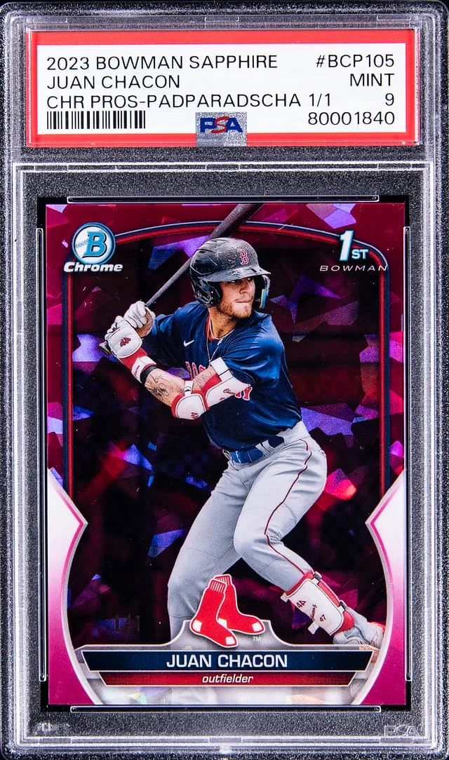 2022 Bowman Juan Chacon Sapphire Chrome Prospects Padparadscha #BCP-105 card image