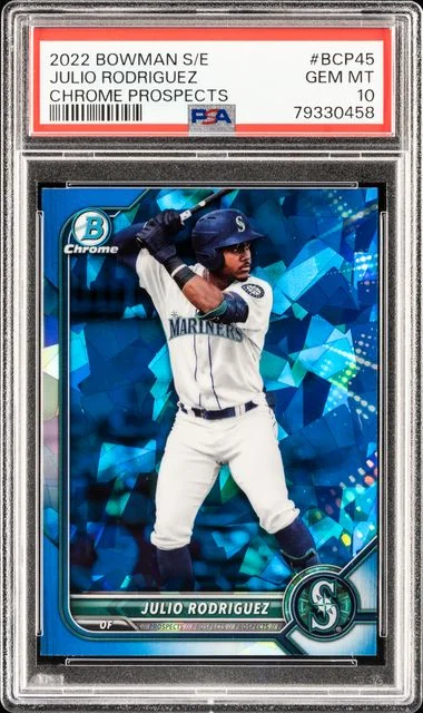 2022 Bowman Julio Rodriguez Sapphire Edition Chrome Prospects Padparadscha #BCP45 card image