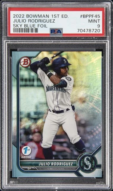 2022 Bowman Julio Rodriguez 1st Edition Sky Blue Foil #BPPF-45 card image