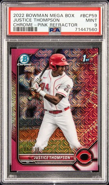2022 Bowman Justice Thompson Mega Box Chrome Pink Refractor #BCP-59 card image