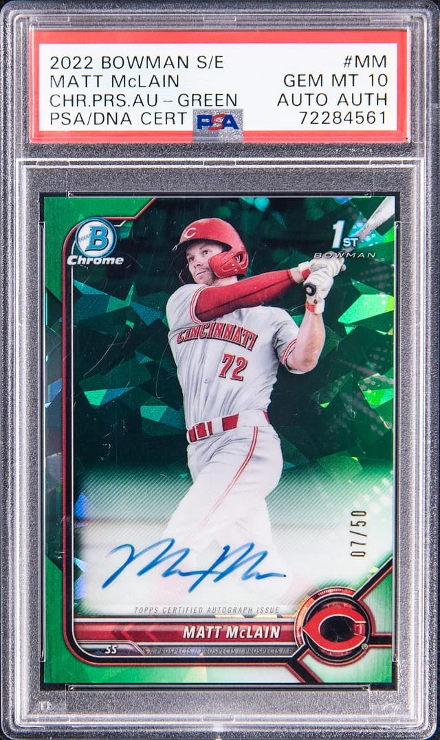 2022 Bowman Matt McLain Sapphire Edition Chrome Prospects Autograph Green #BSPA-MM card image